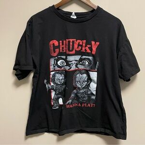 Chucky Wanna Play Black and Red Graphic Print Tee Size Medium